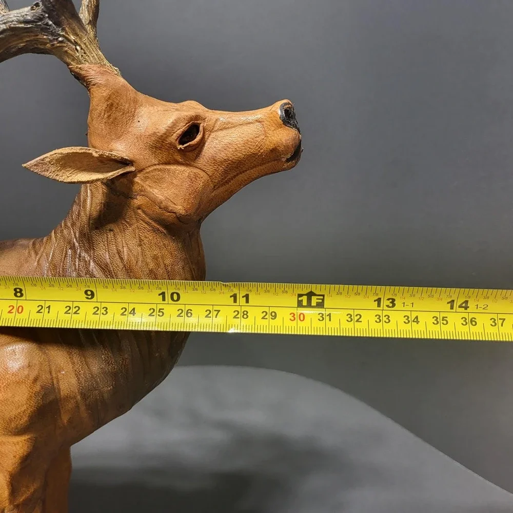 VTG Leather Wrapped Deer Figurine Standing Buck Rustic Cabin Decor 1960's - Picture 7 of 8